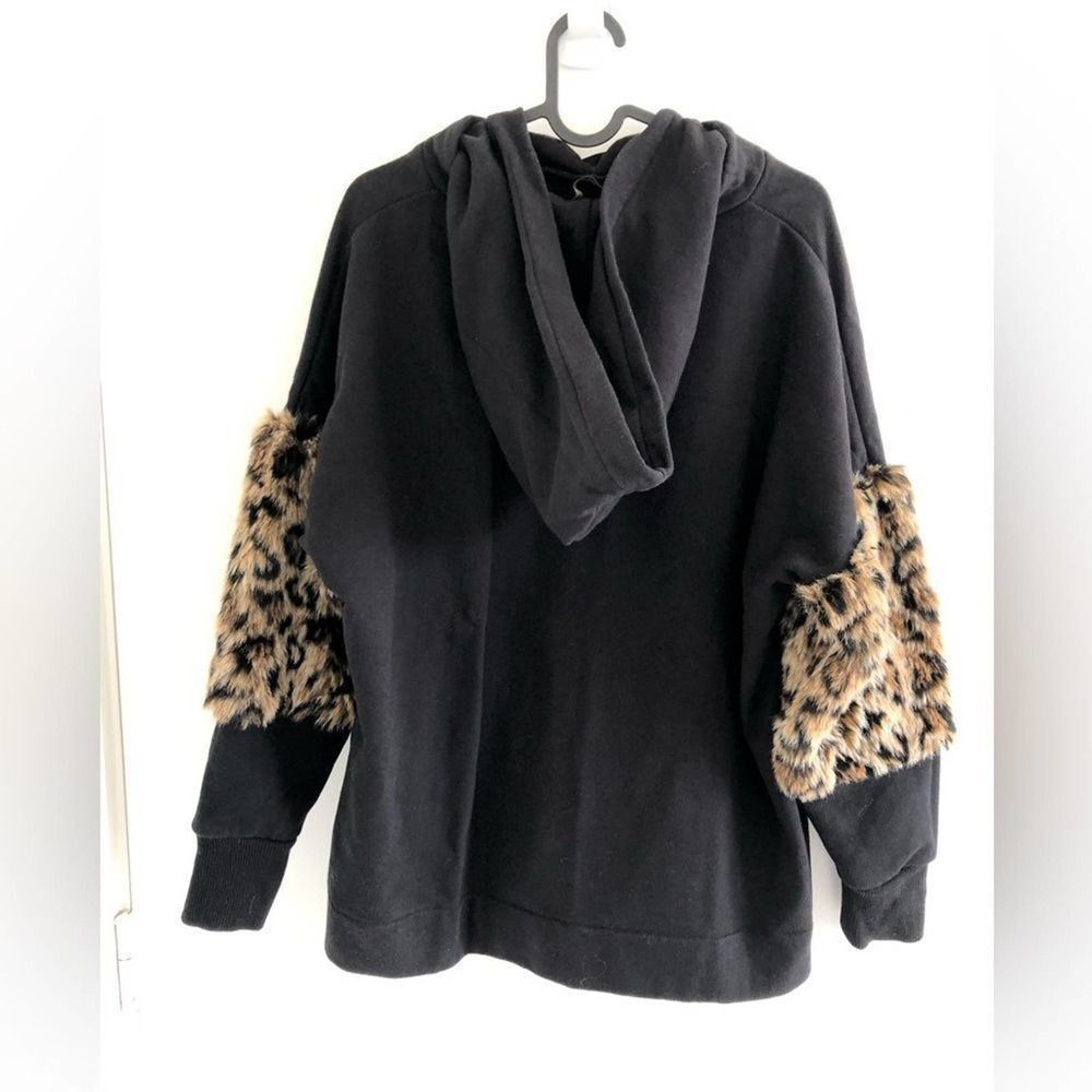 Zara EUC Black Hooded Sweatshirt Lace Ties Faux Fur Trimmed Sleeves Size M Hood - Picture 6 of 11